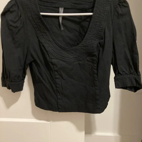 Anthropologie Elegant Black Puff Sleeve Top - Picture 3 of 5